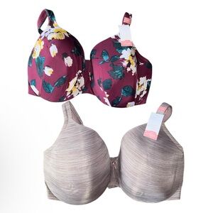 Cacique Lane Bryant 44G Bra Bundle NWT Lightly Lined Full Coverage Floral Taupe